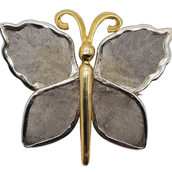 Vintage 1960s Mesh Butterfly Brooch Silver & Gold Tone Freedom Insect Metal Pin - Picture 2 of 6